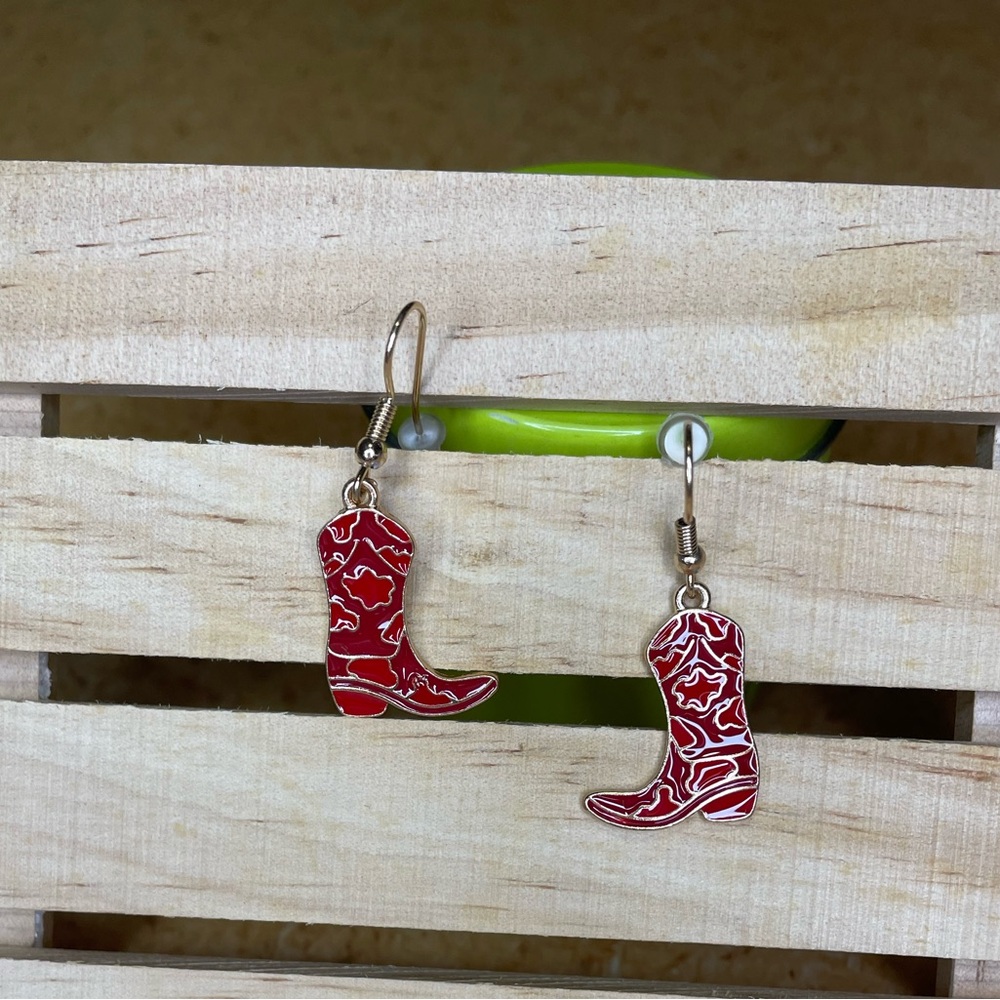 Red Cowgirl Boot Earrings